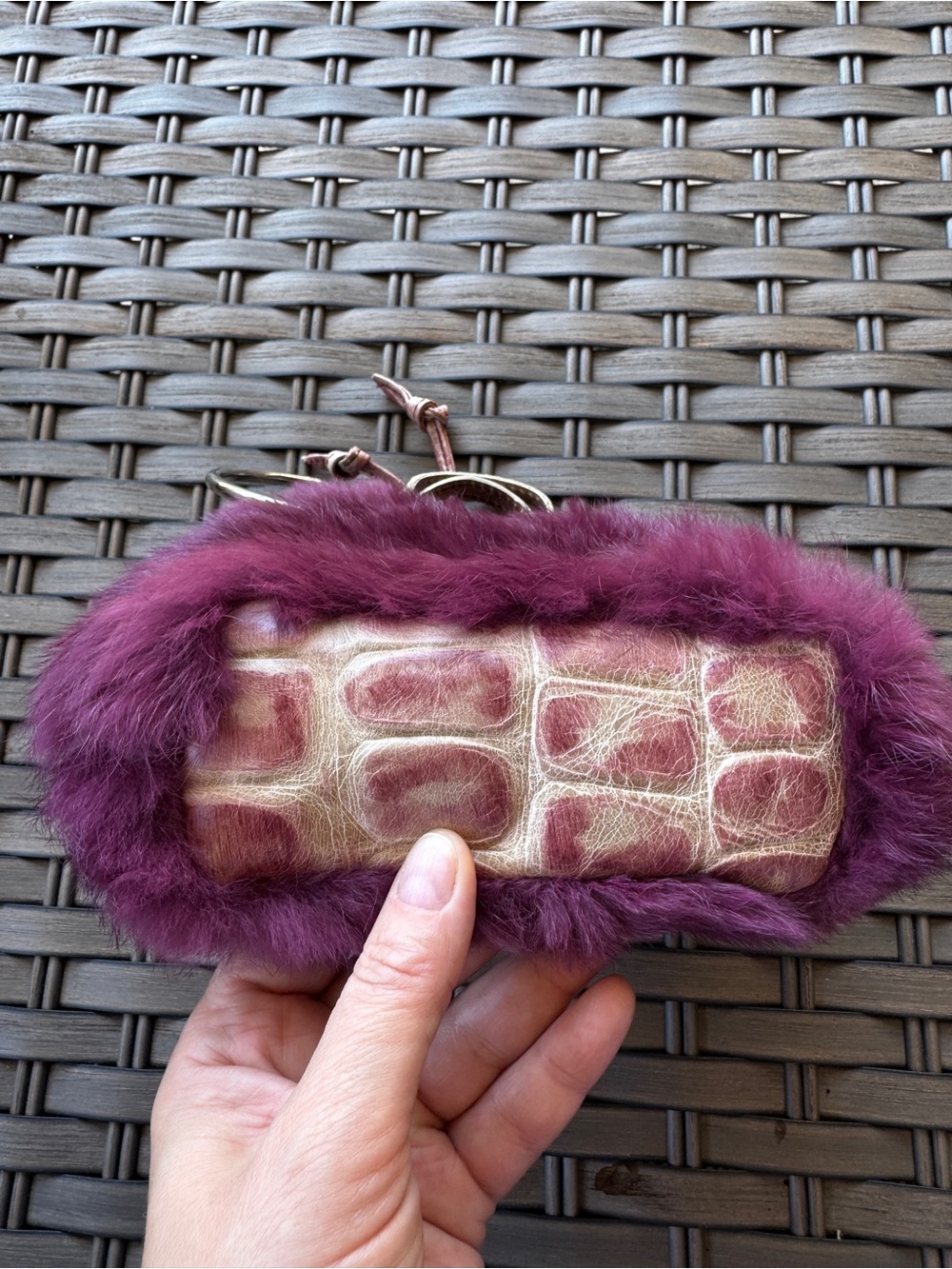 Caterina Lucchi Fur Mini Handbag Made In Italy Burgundy Ring Handle Y2K - Picture 9 of 15